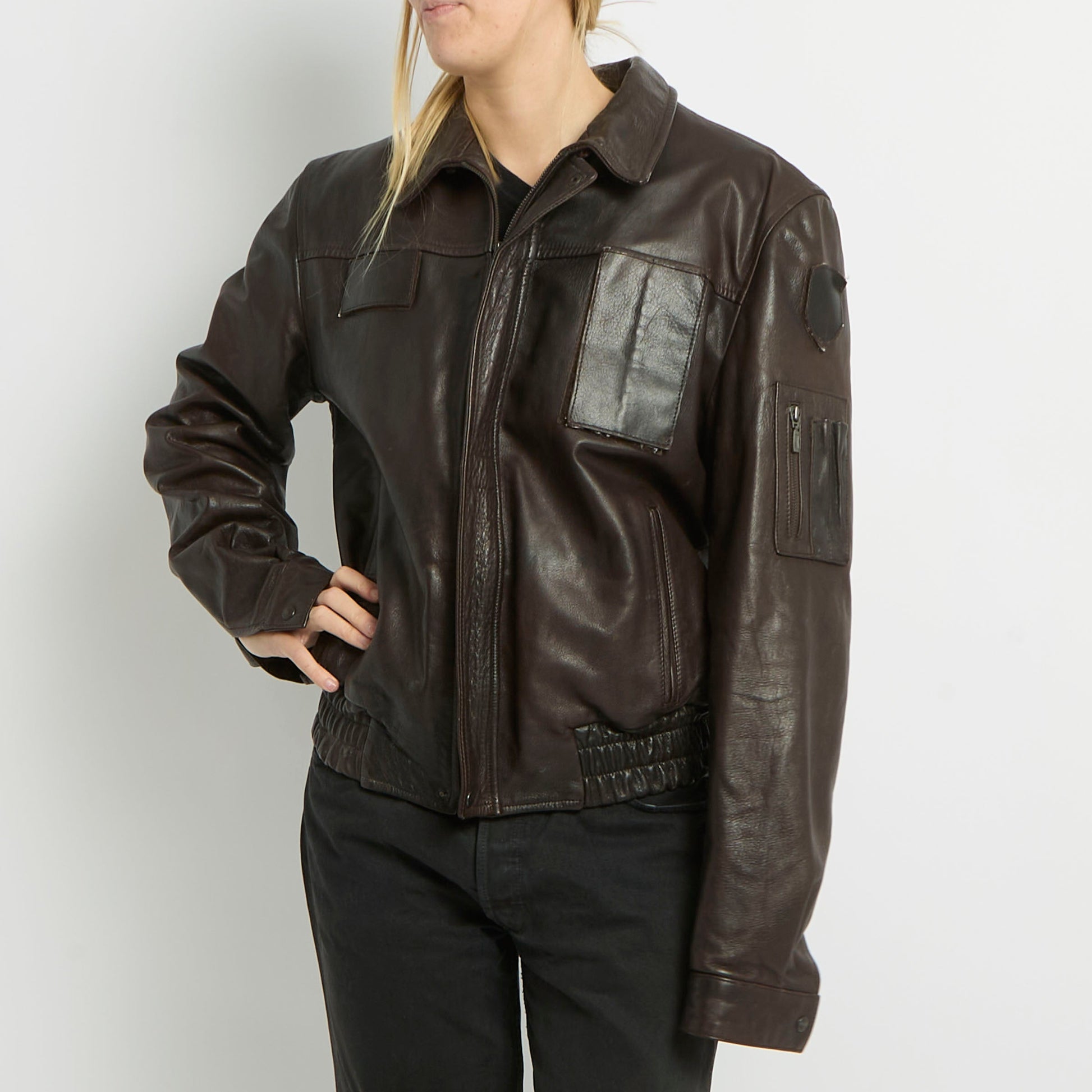 Velcro Detail Leather Jacket - UK 10