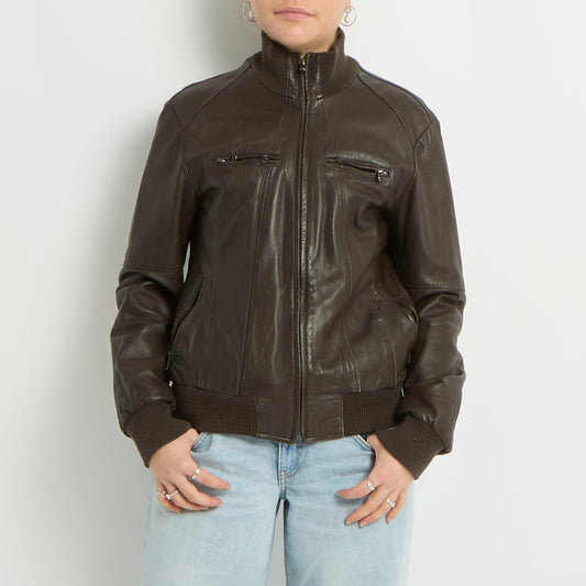 Faux Leather Bomber Jacket - UK 10