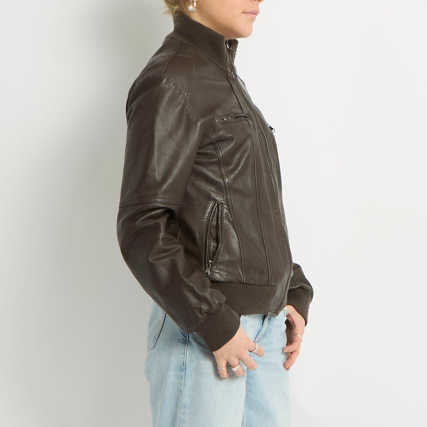 Faux Leather Bomber Jacket - UK 10