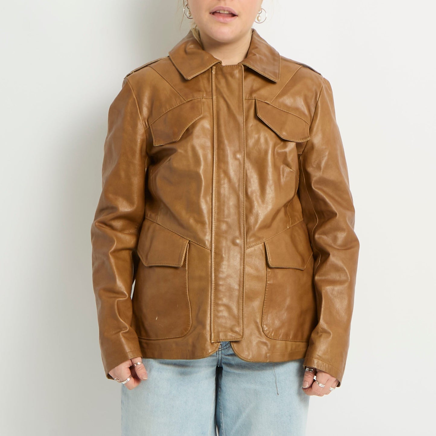 Leather Pocket Detail Jacket - UK 10