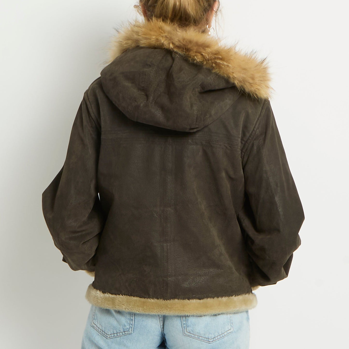 Fur Trim Suede Jacket - UK 10