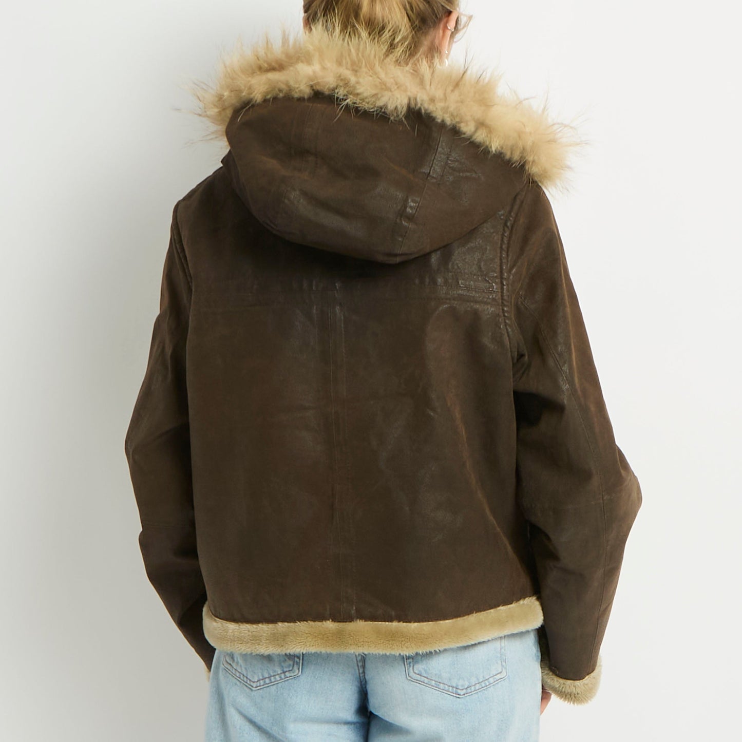 Fur Hood Suede Zip Jacket - UK 10