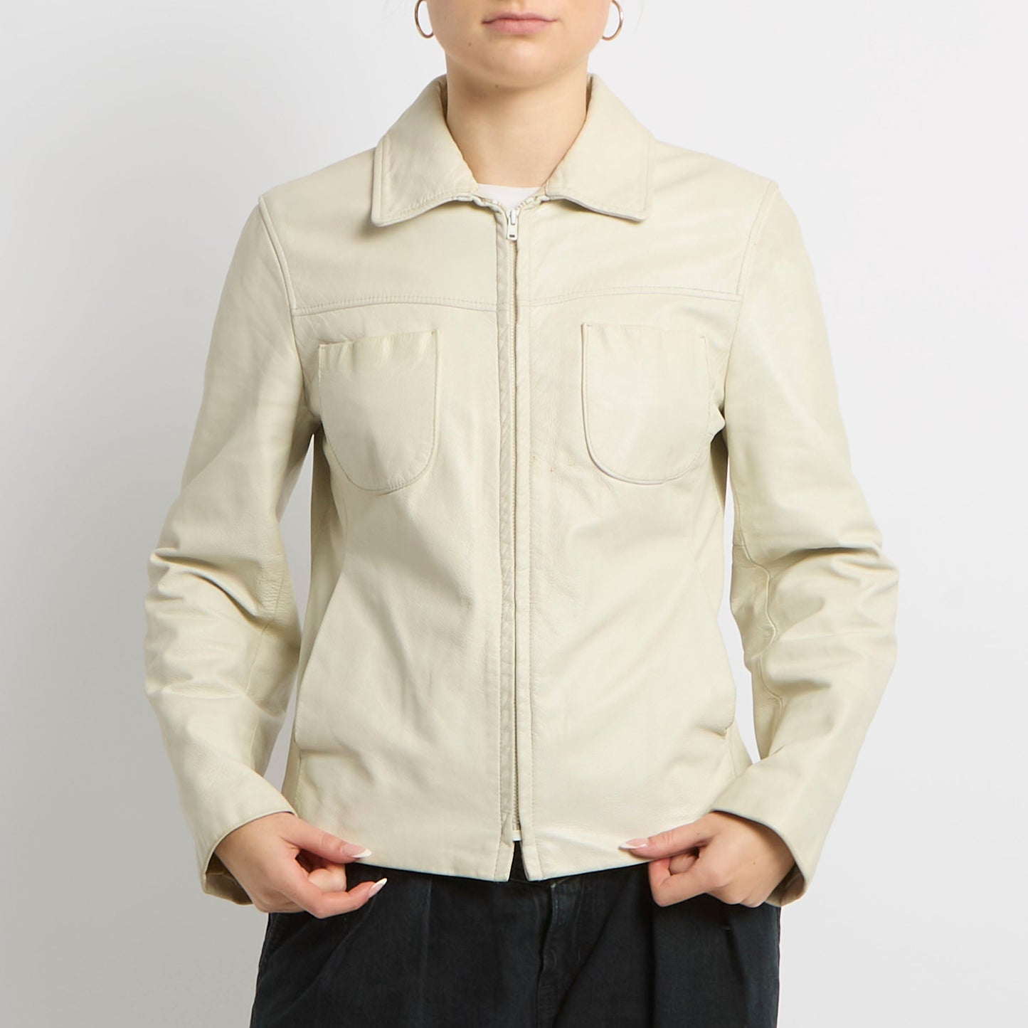 Pocket Detail Zip Faux Leather Jacket - UK 10