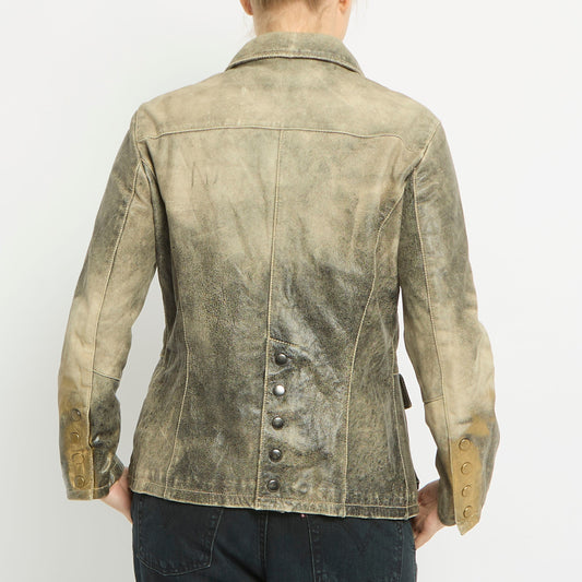 Leather Metallic Spray Stud Detail Multi Pocket Jacket- UK 10