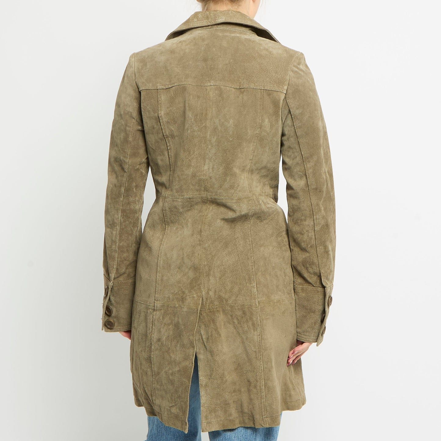 Suede Button Up Long Jacket - UK 10