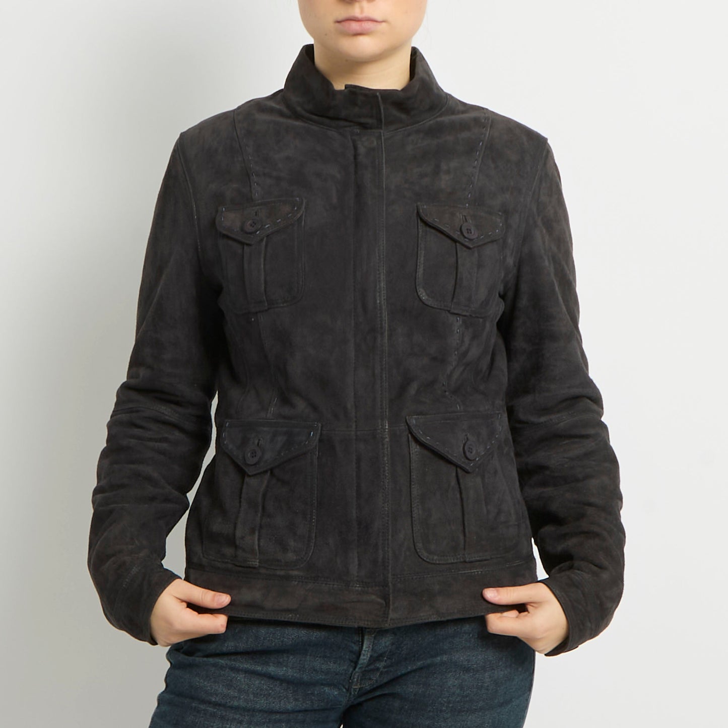 Padded Lace Detail Suede Jacket - UK 10