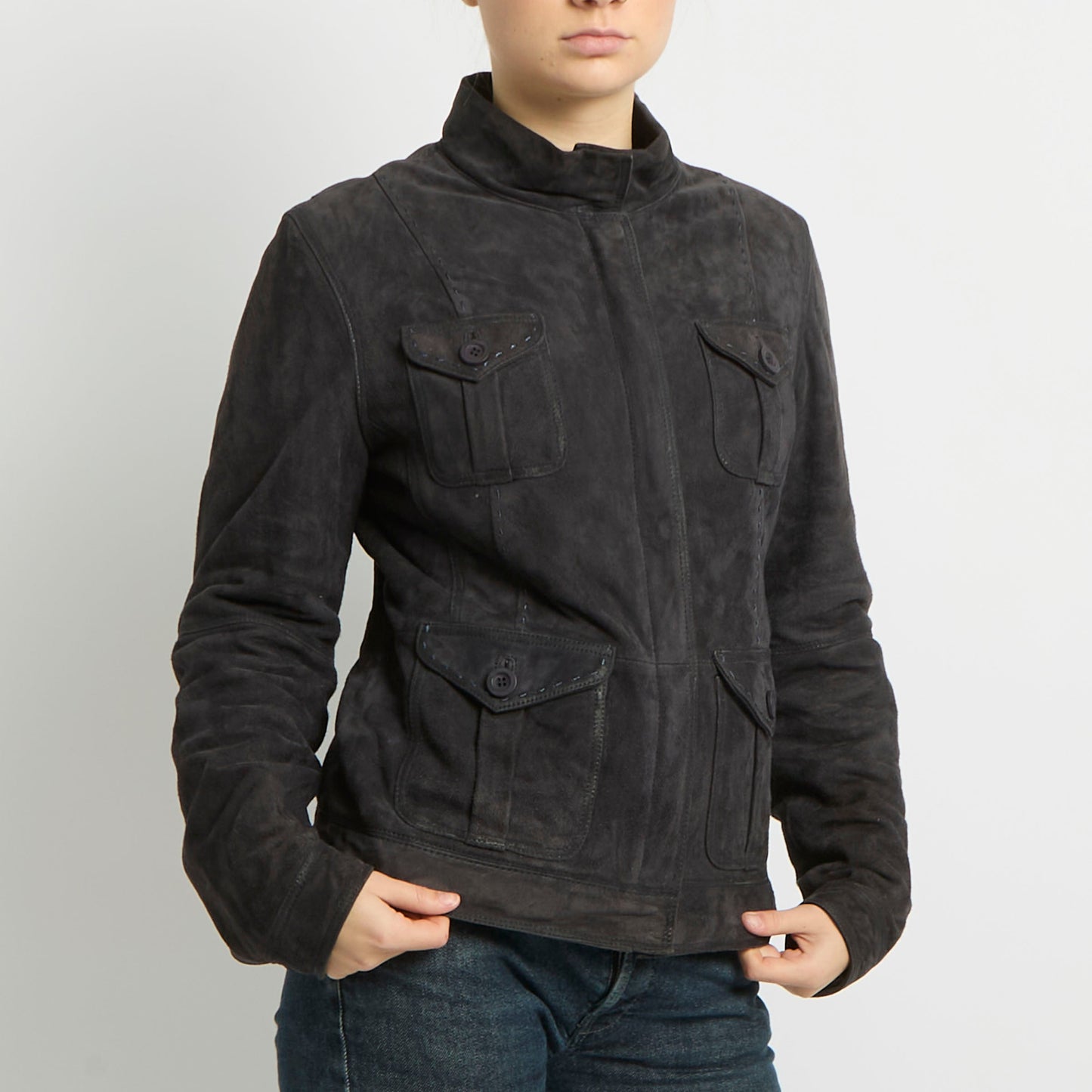 Padded Lace Detail Suede Jacket - UK 10