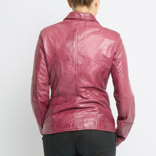 Zip Detail Leather Jacket - UK 10