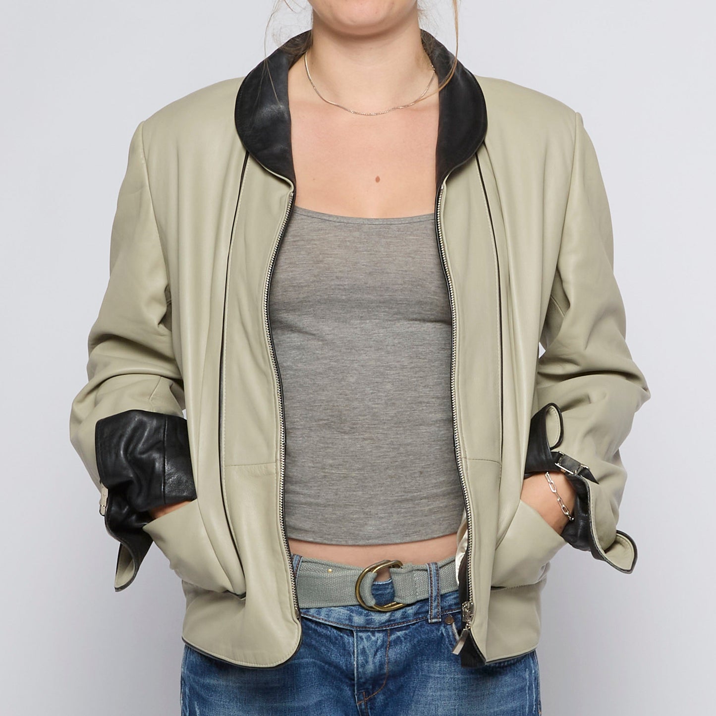 Full Zip Oversized Leather Jacket - UK 12