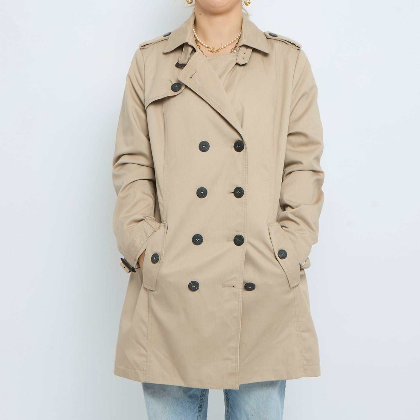 Button Detail Collared Trench Coat - UK 12