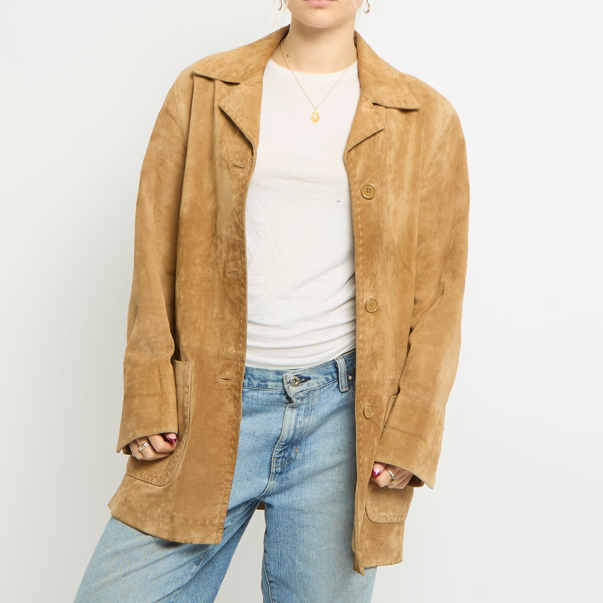 Suede Blazer Style Long Jacket - UK 12