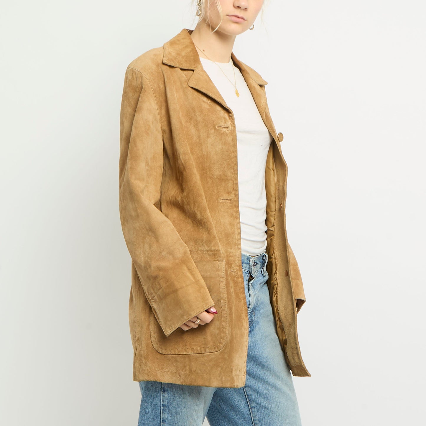 Suede Blazer Style Long Jacket - UK 12