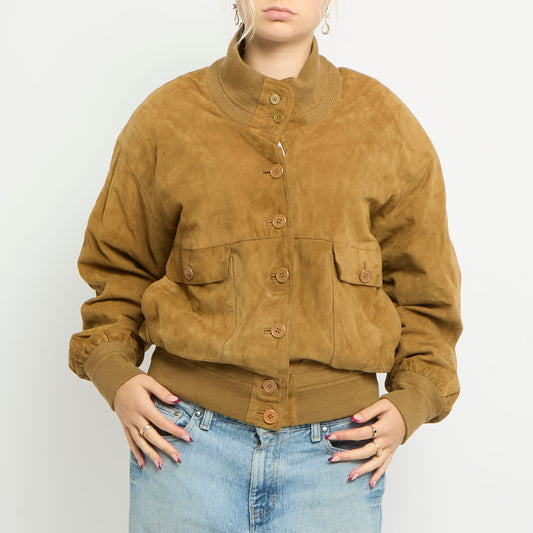 Button Up Suede Bomber Style Jacket - UK 12