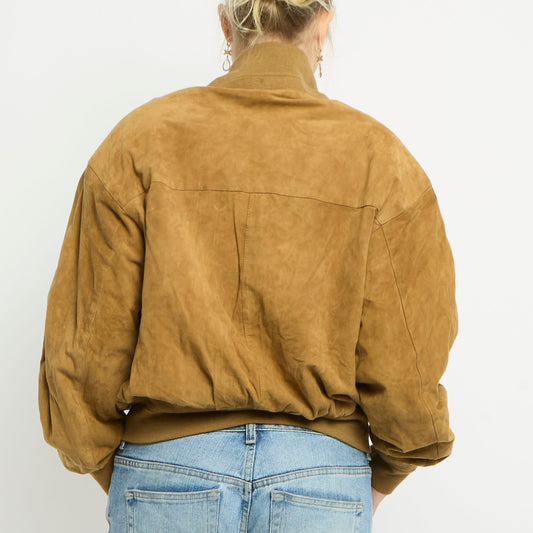 Button Up Suede Bomber Style Jacket - UK 12