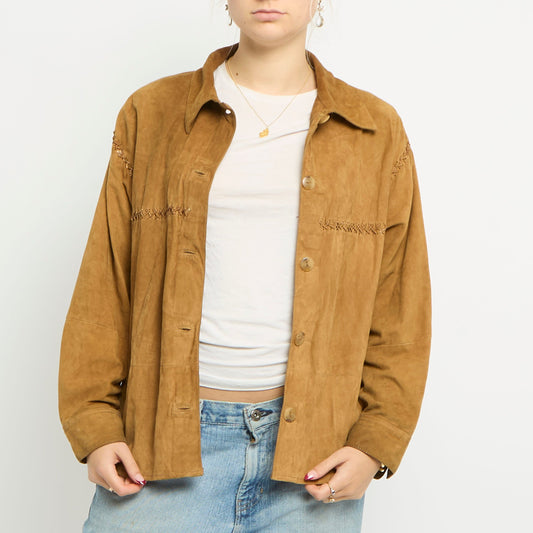 Lace Up Detail Suede Shirt Jacket - UK 12