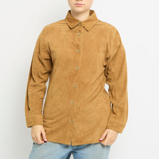 Suede Button Up Shirt Jacket - UK 12