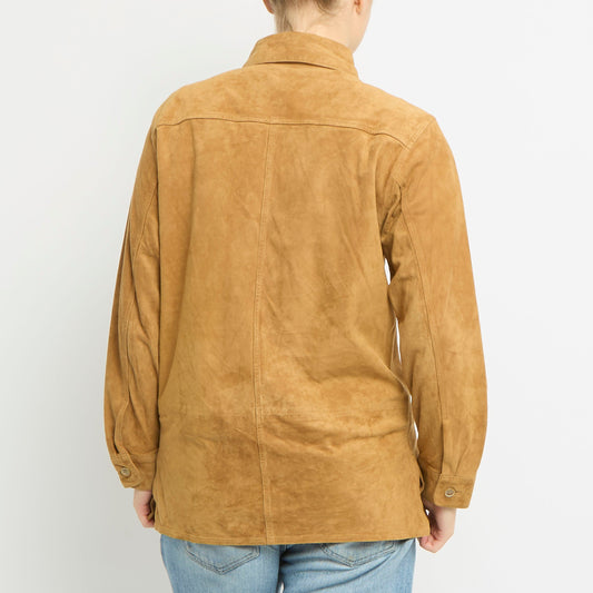 Suede Button Up Shirt Jacket - UK 12