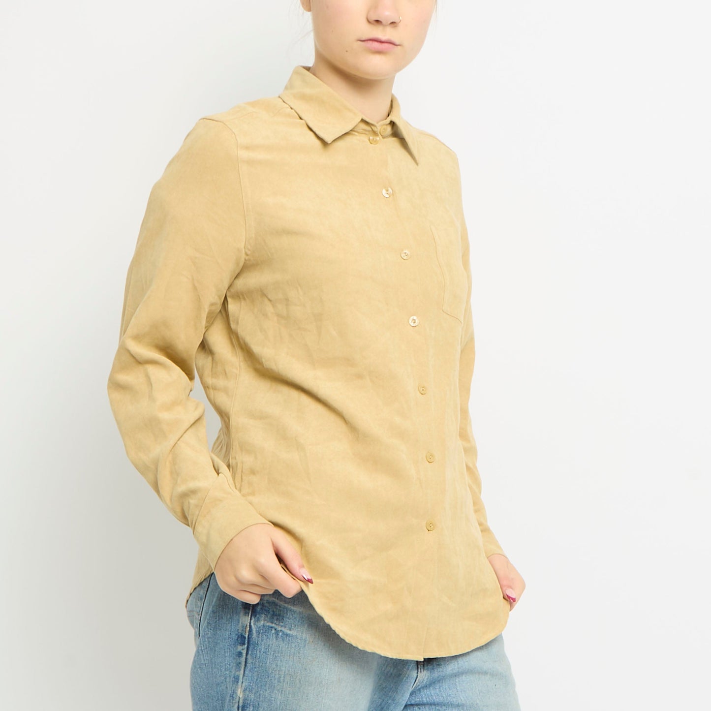 Suede Button Up Shirt Jacket - UK 12