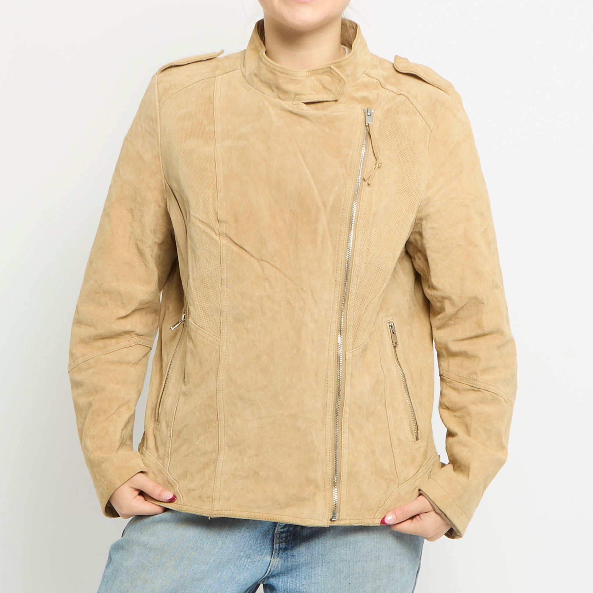 Suede Biker Style Zip Jacket - 12