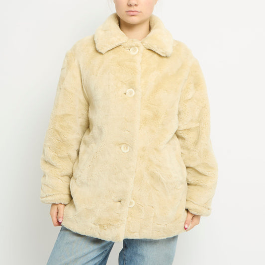 Faux Fur Large Button Jacket - UK 12