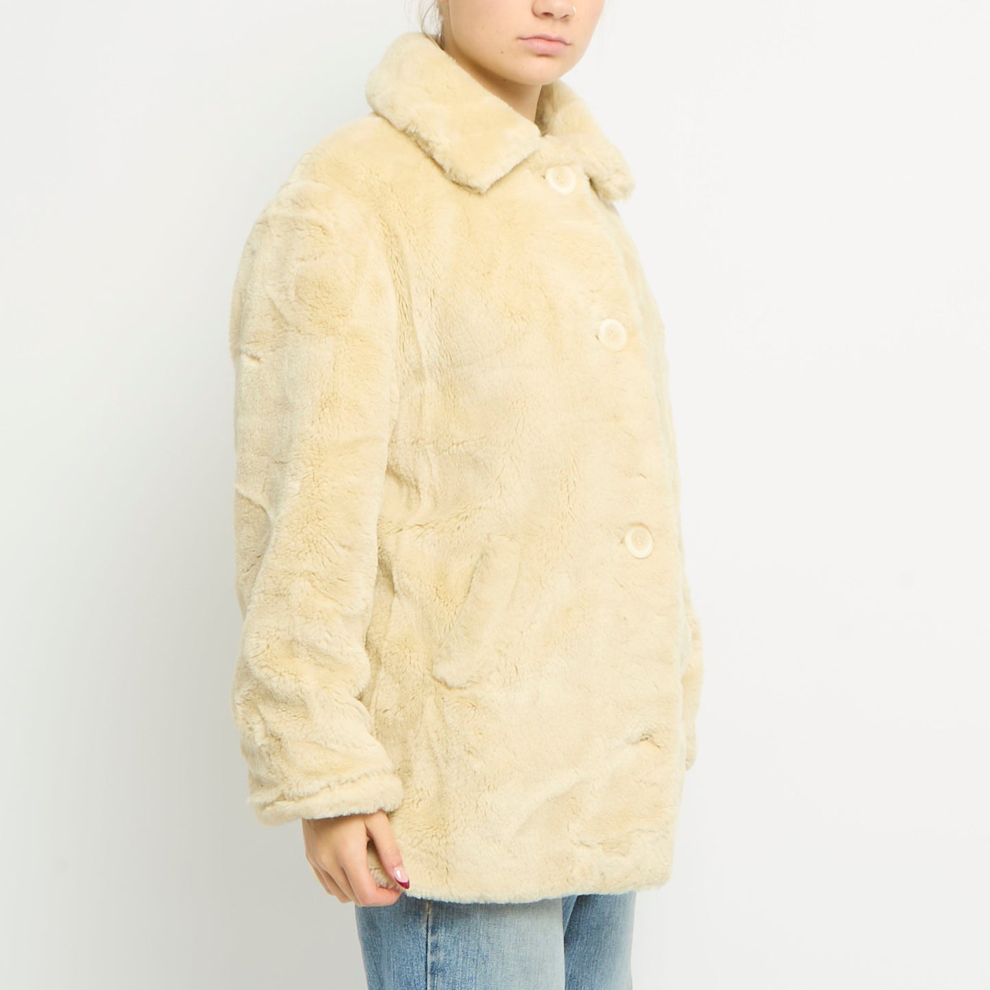 Faux Fur Large Button Jacket - UK 12