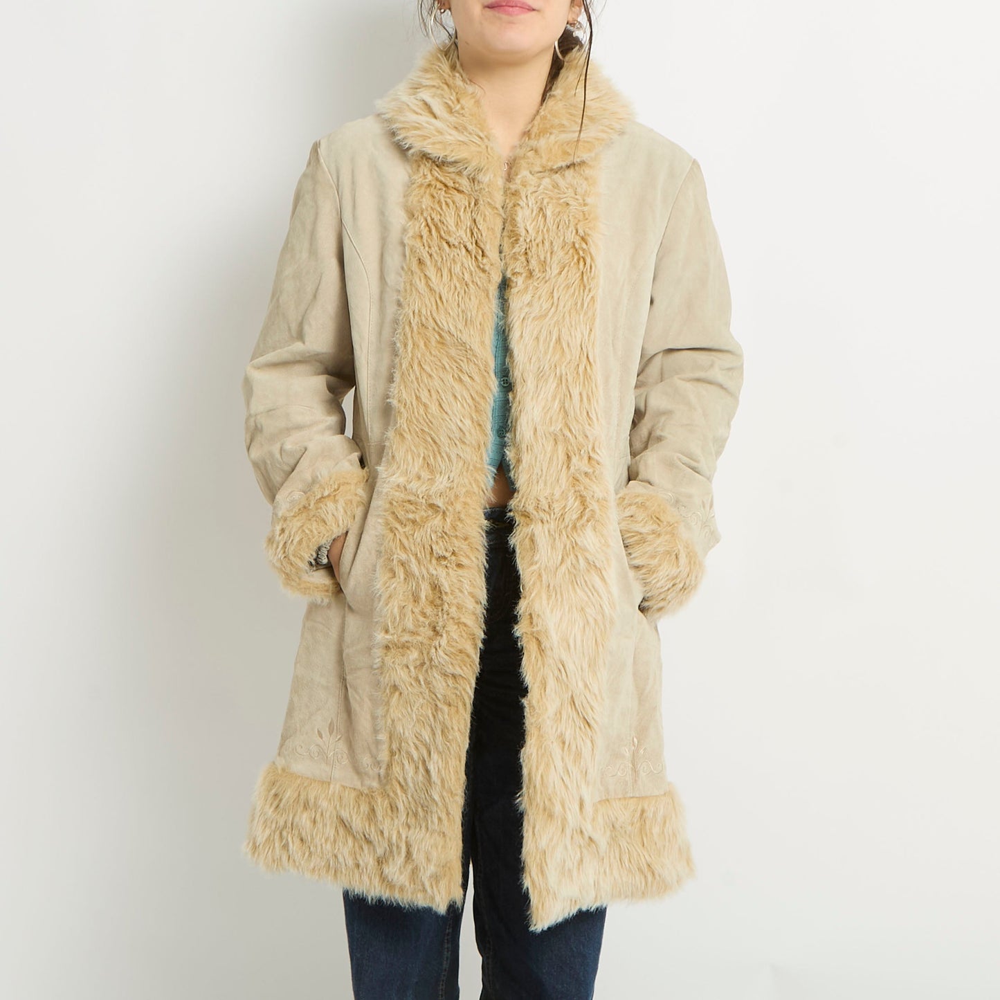 Embroidery Detail Suede Afghan Coat - UK 12