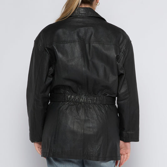 Side Zip Belted Biker Style Leather - UK 12