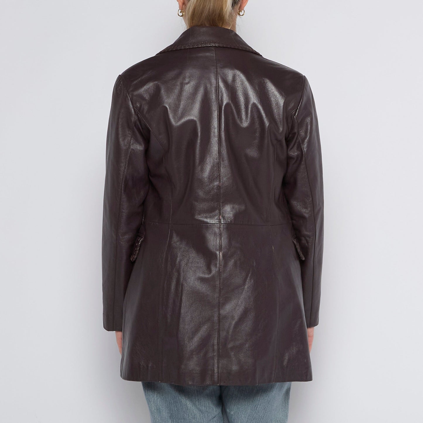 Bordeaux Long Leather Jacket - UK 12