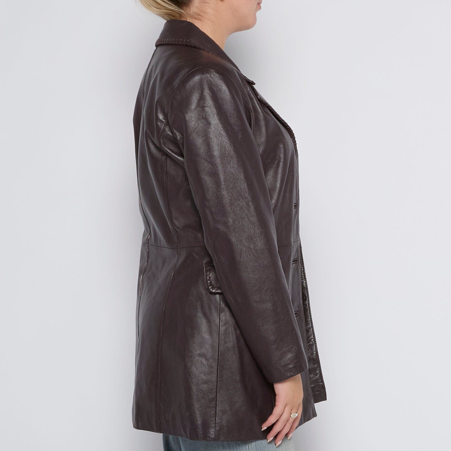 Bordeaux Long Leather Jacket - UK 12