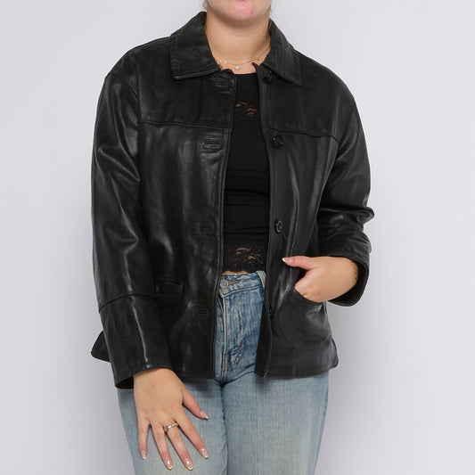 Buttoned Leather Jacket - UK 12