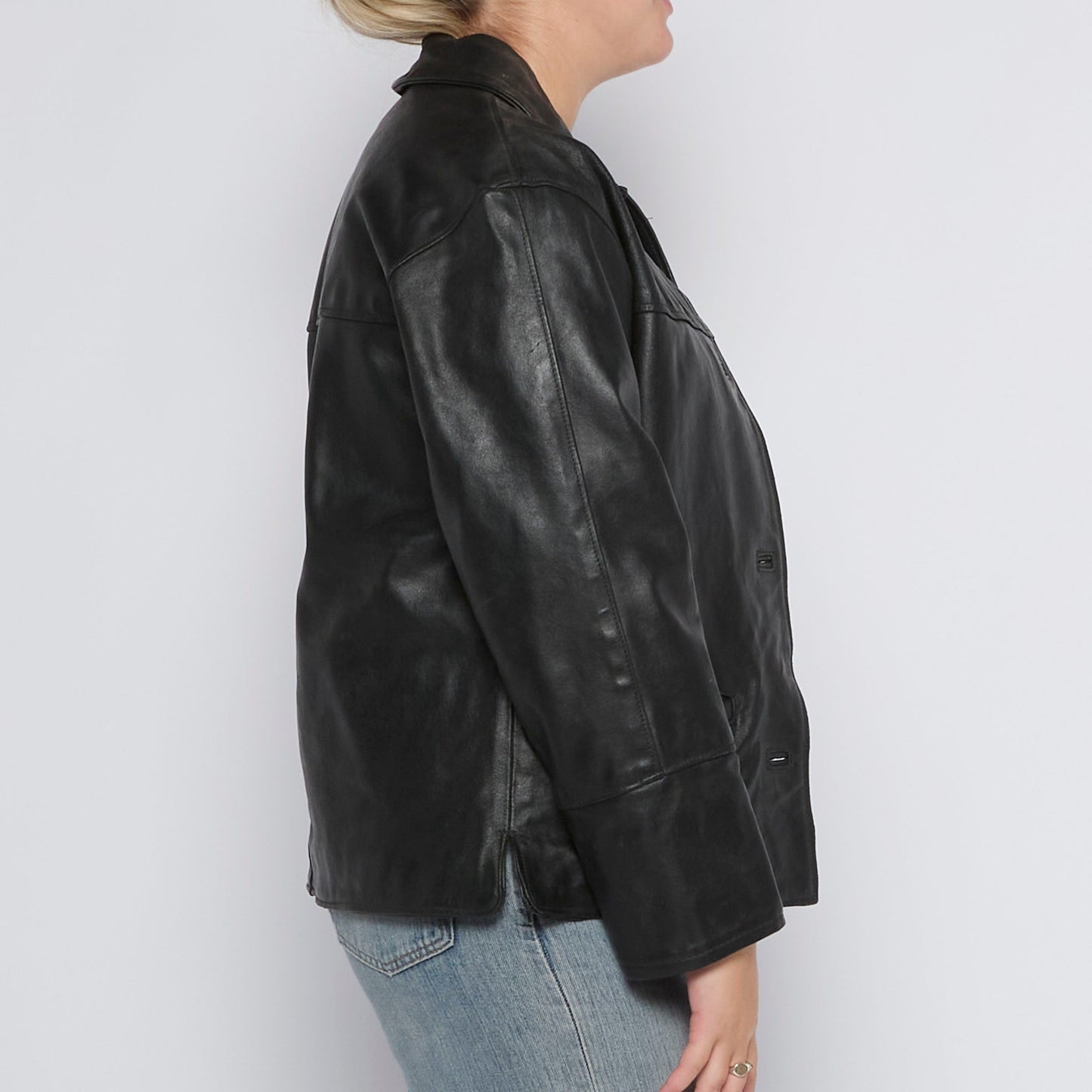 Buttoned Leather Jacket - UK 12