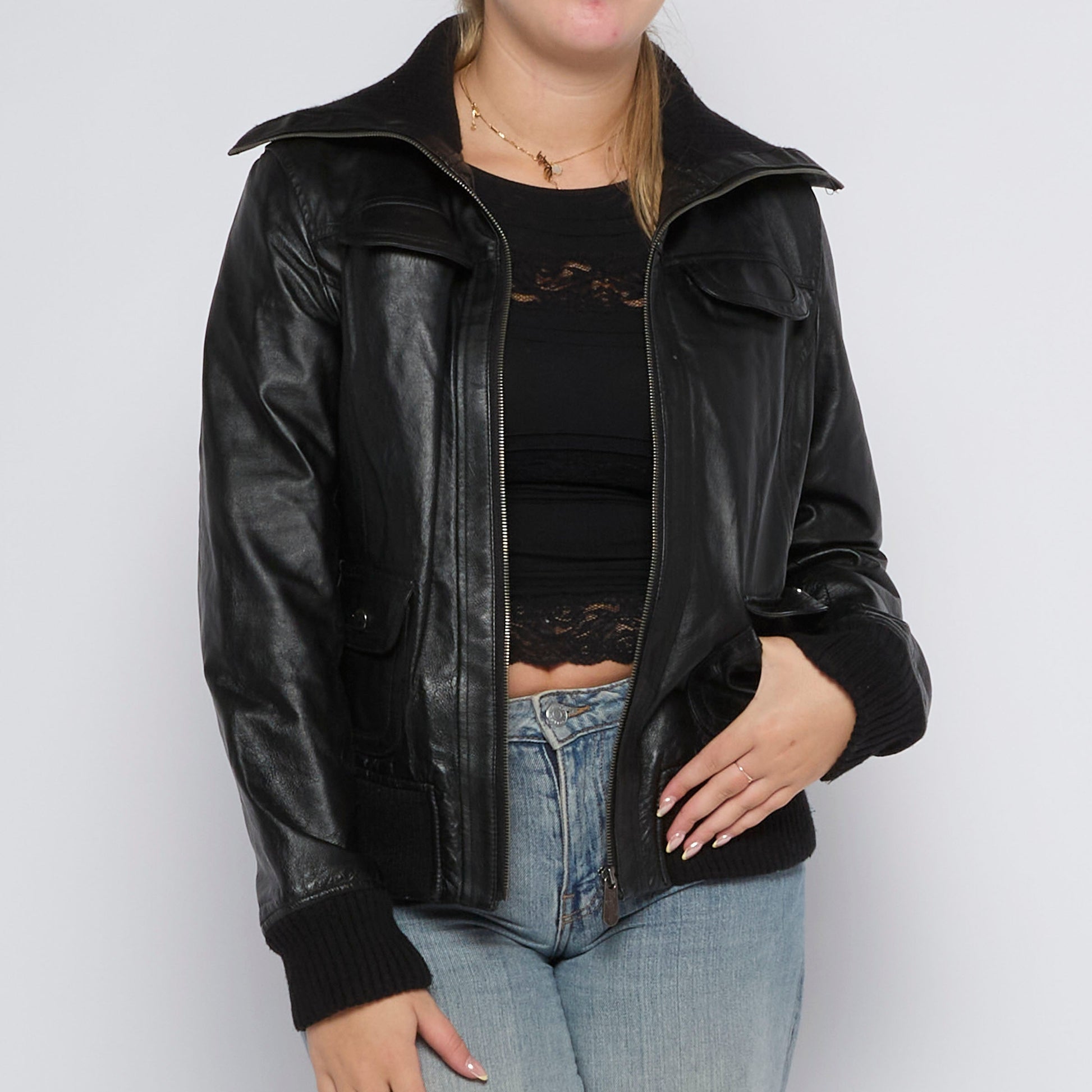 Turtleneck Leather Jacket - UK 12