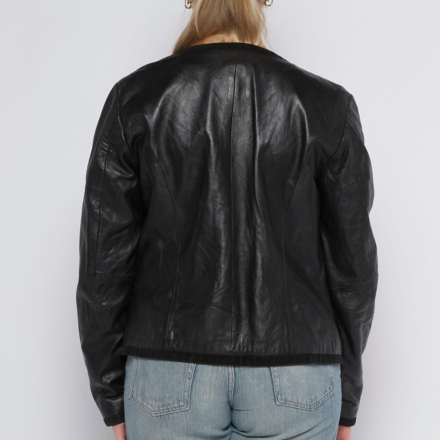 Full Zip Leather Bomber Jacket - UK 12