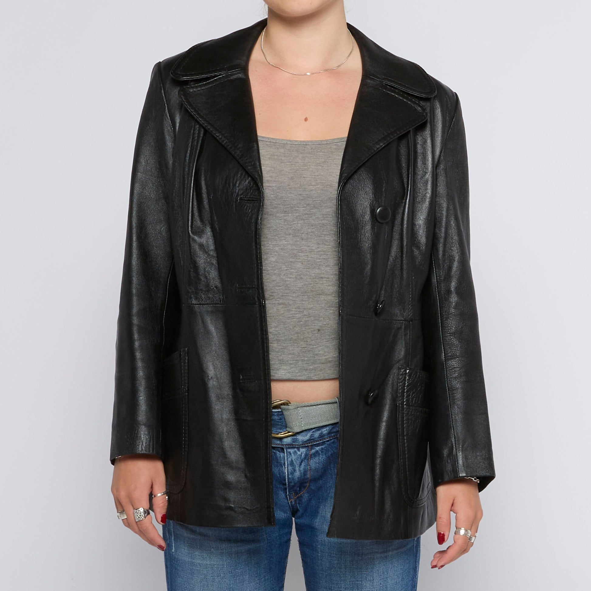 Double Breasted Leather Jacket - UK 12