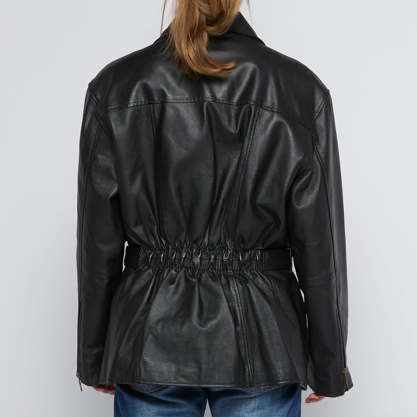 Belted Biker Style Leather Jacket - UK 12