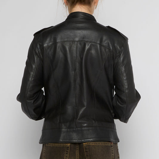 Leather Full Zip Jacket with Pockets - UK 12