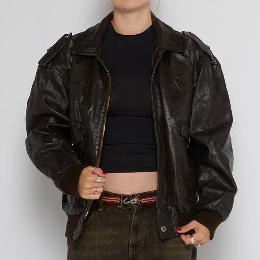 Cropped Oversized Leather Jacket - UK 12