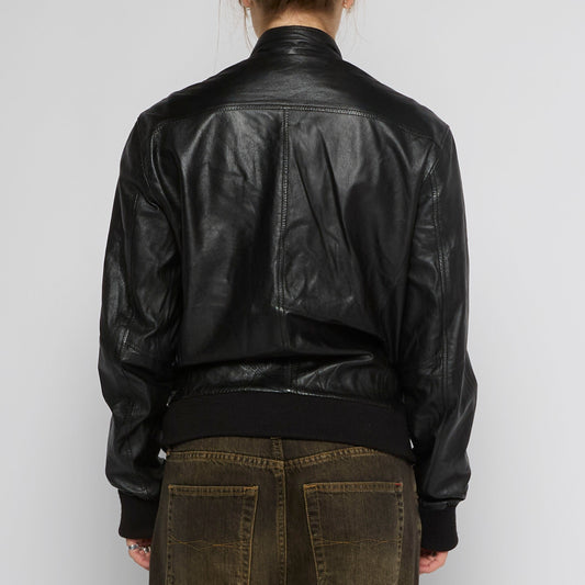 Zip Leather Bomber Jacket - UK 12