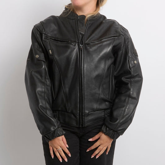 Leather Zip Detail Biker Jacket - UK 12