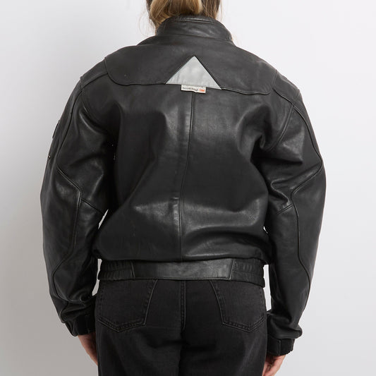 Leather Zip  Biker Jacket - UK 12