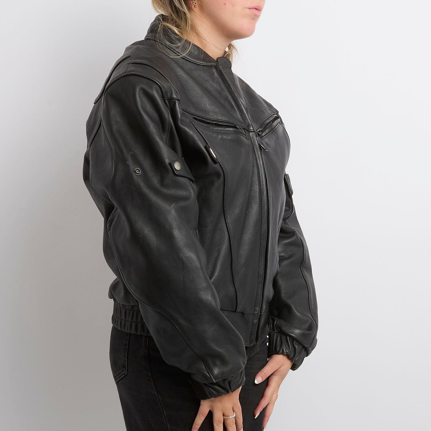 Leather Zip  Biker Jacket - UK 12