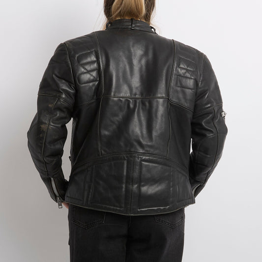 Leather Zip  Biker Jacket - UK 12