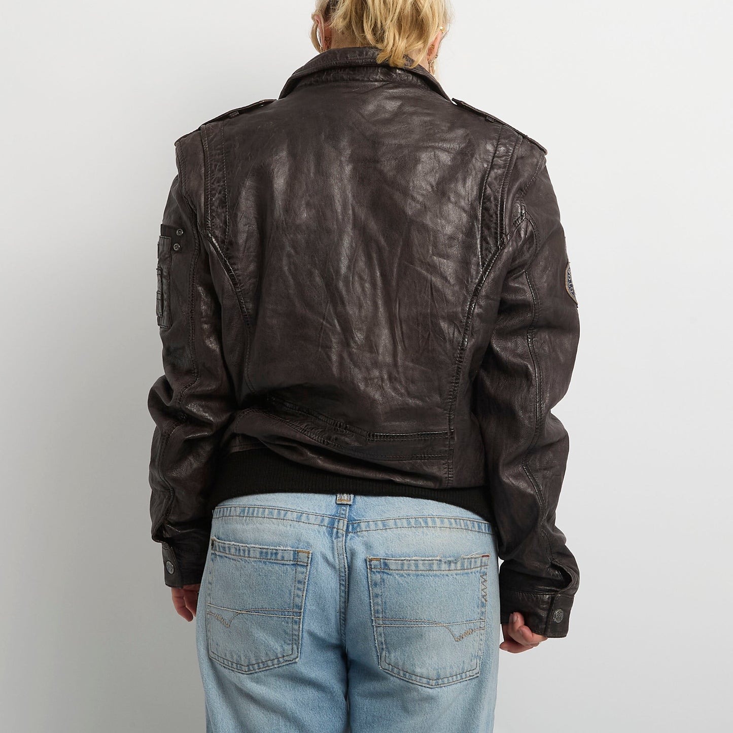 Vintage Leather Badge  Bomber Jacket- UK 12