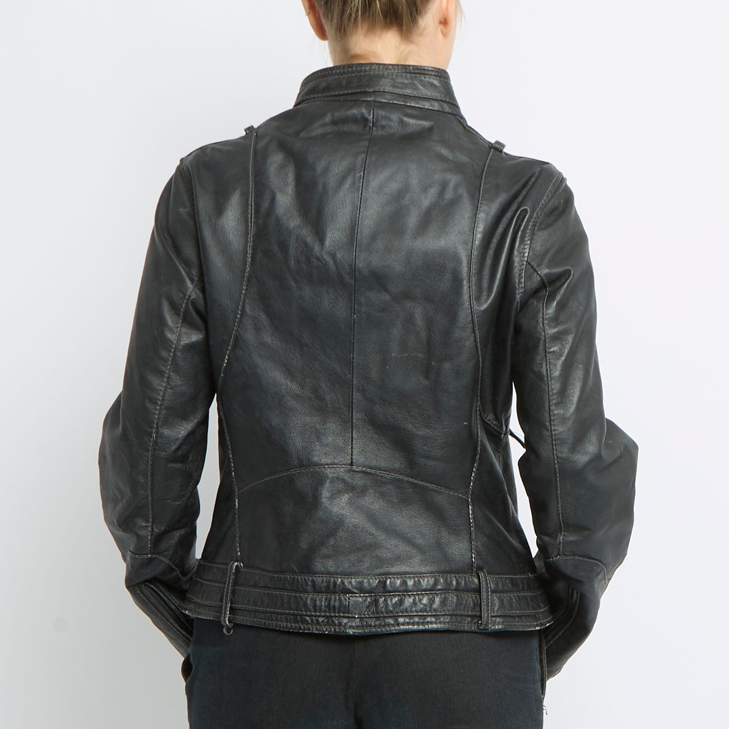 Zip Detail Leather Biker Jacket - UK 12