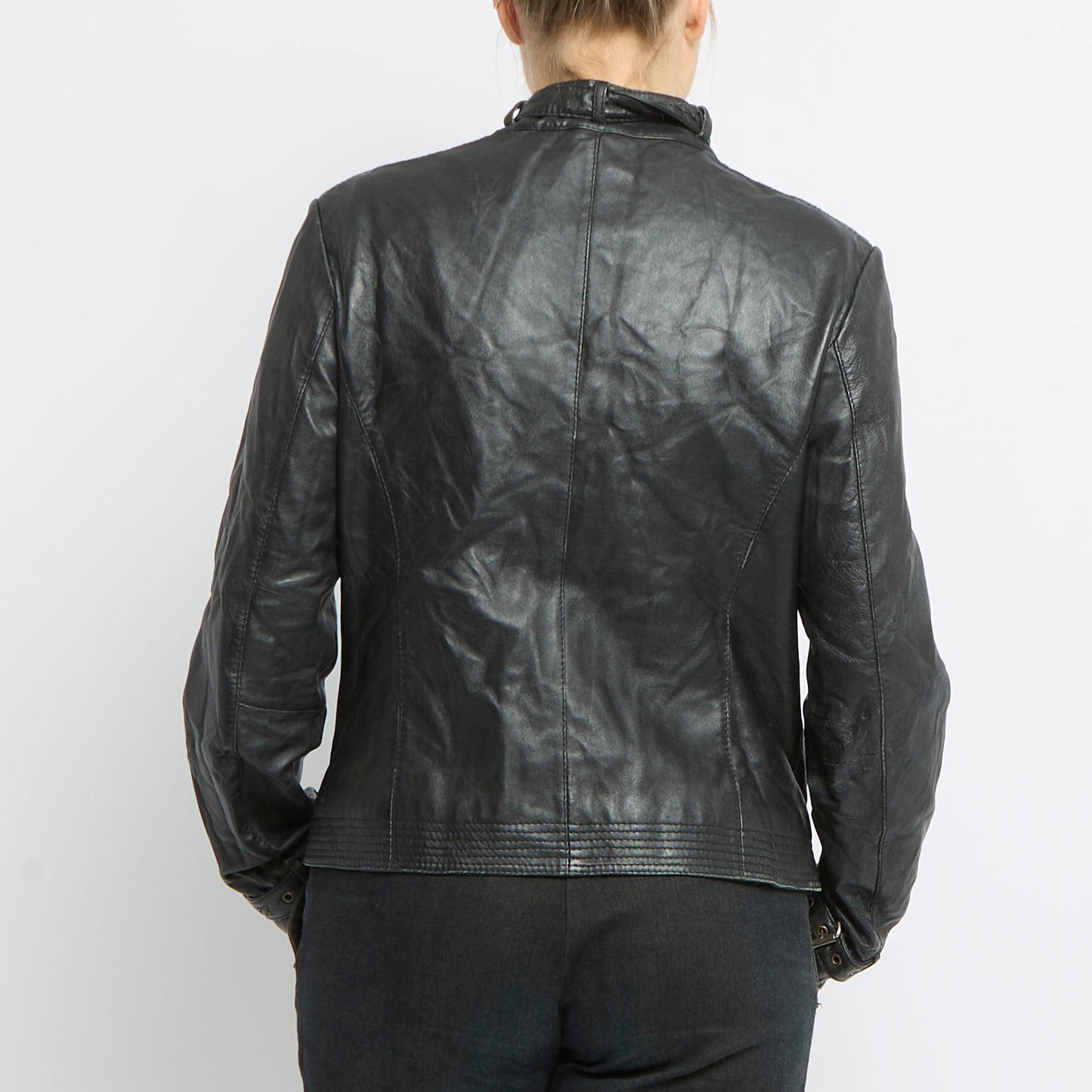 Zip Detail Leather Biker Jacket - UK 12