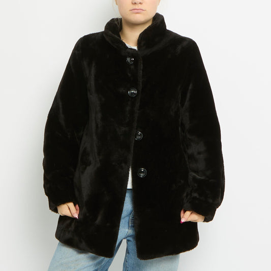 Faux Fur Large Button Jacket - UK 12