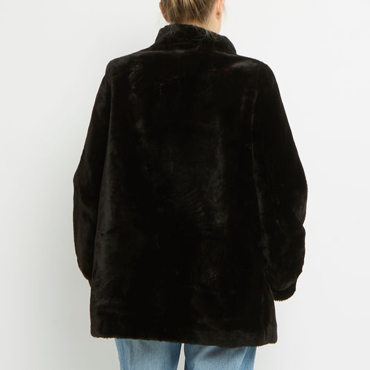 Faux Fur Large Button Jacket - UK 12