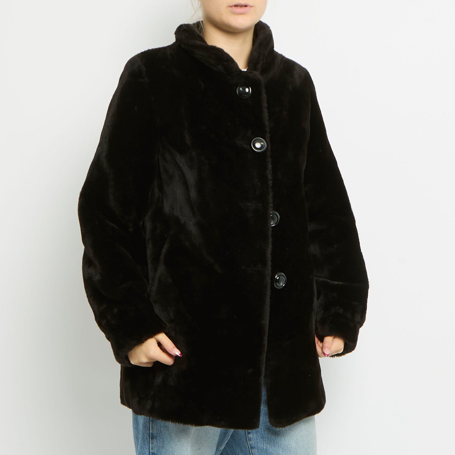 Faux Fur Large Button Jacket - UK 12