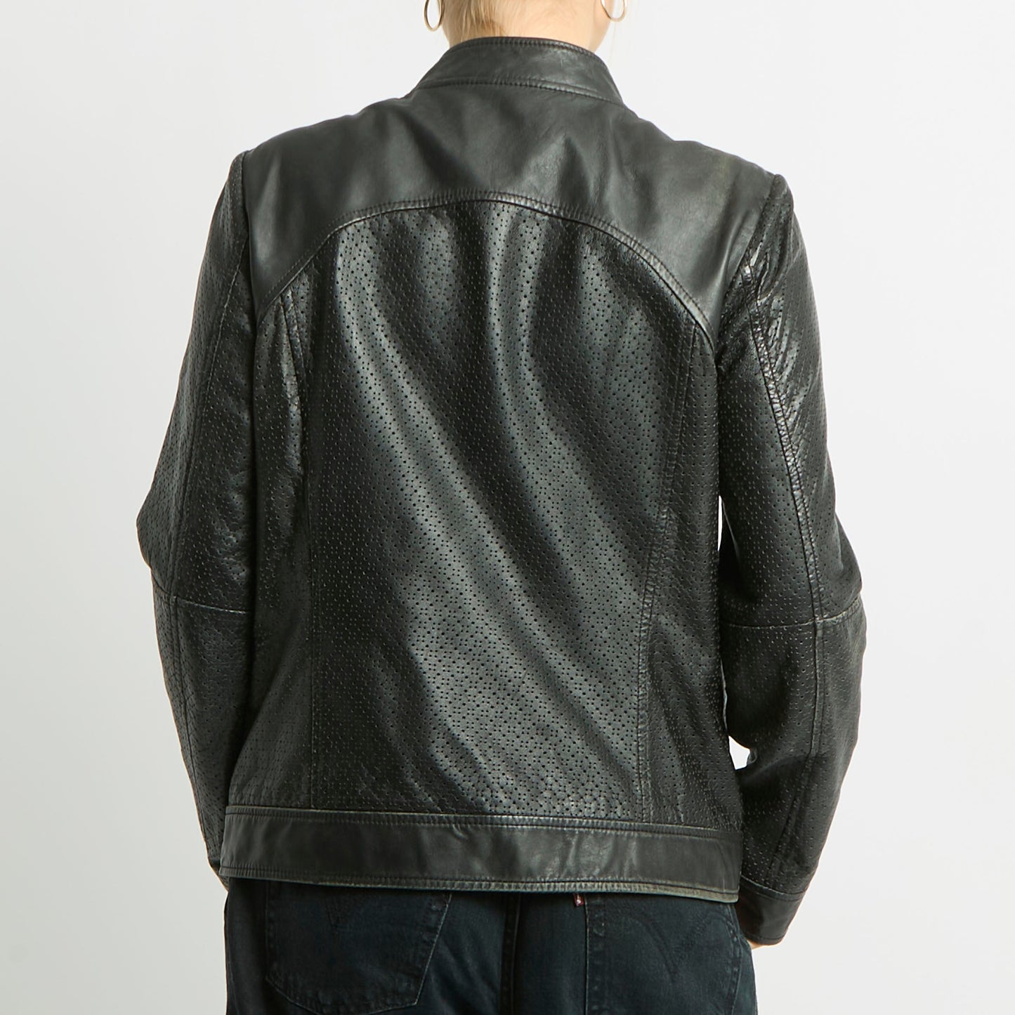 Leather Textured Detail Biker Jacket - UK 12