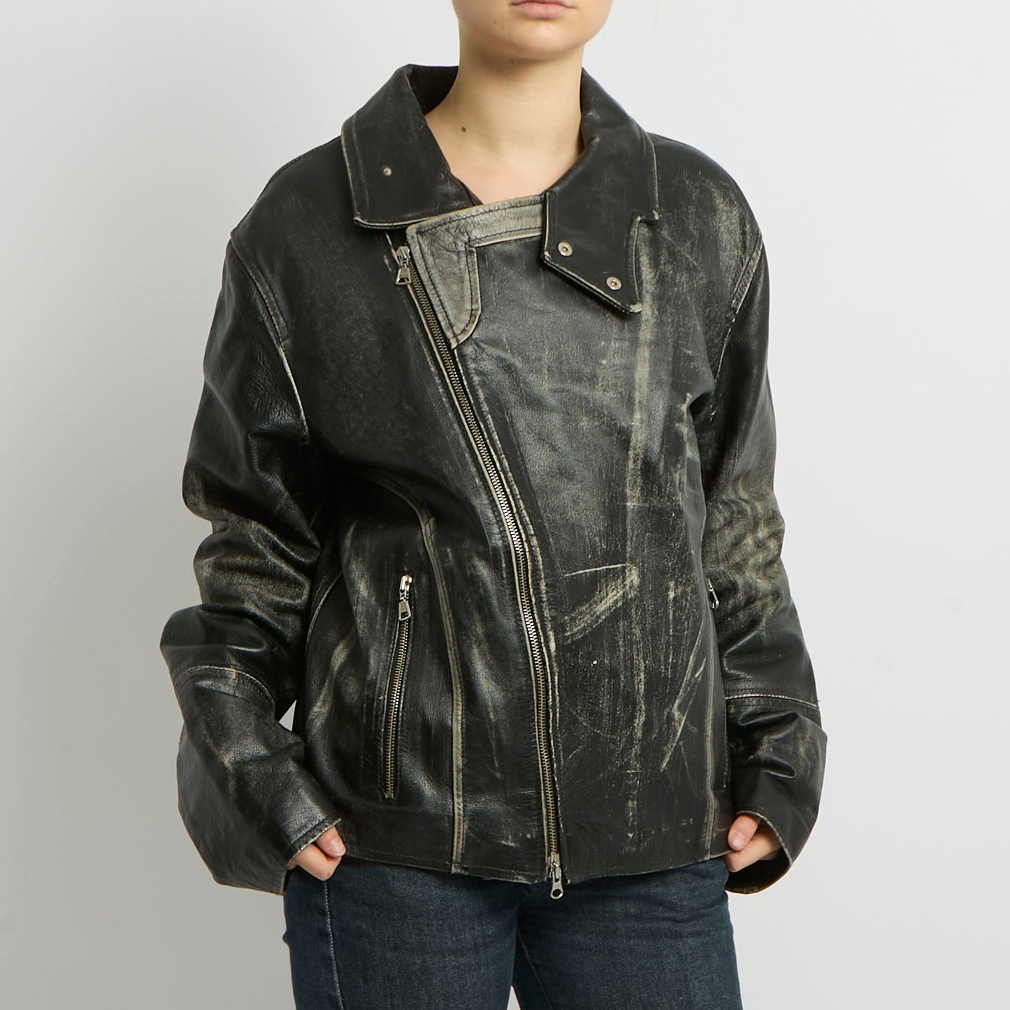 Distressed Leather Jacket - UK 12